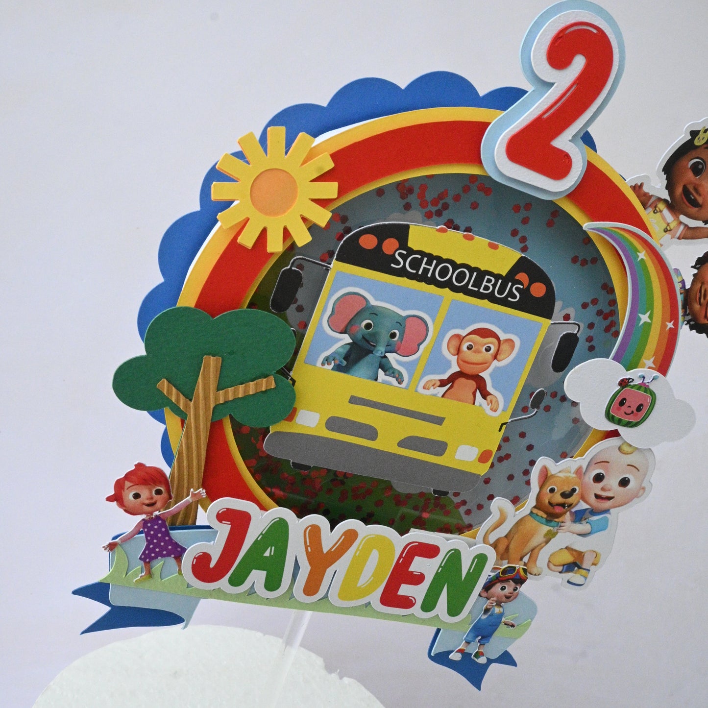 Handcrafted Cocomelon 3D Cake Topper with Sequins - Customizable with Name and Age