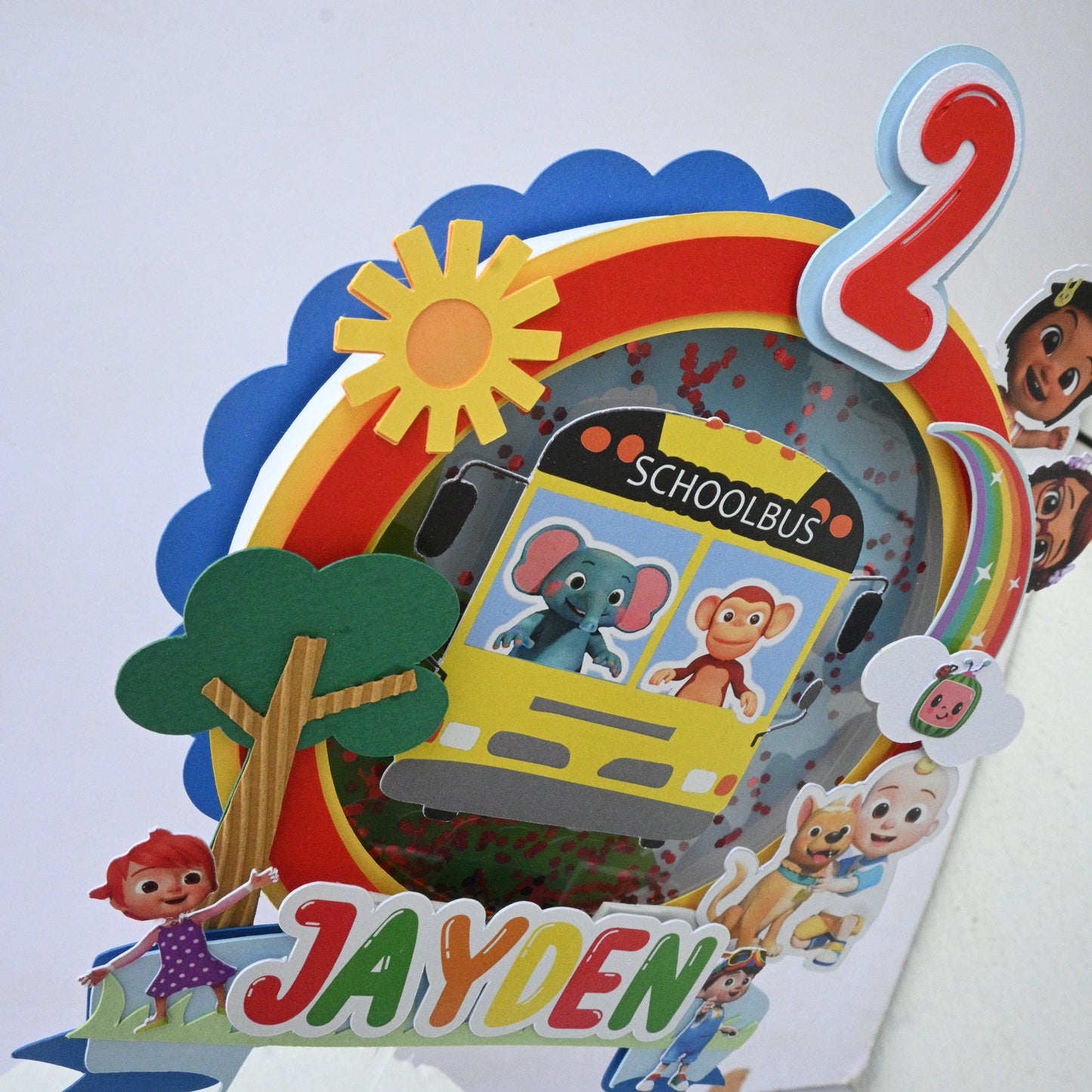 Handcrafted Cocomelon 3D Cake Topper with Sequins - Customizable with Name and Age