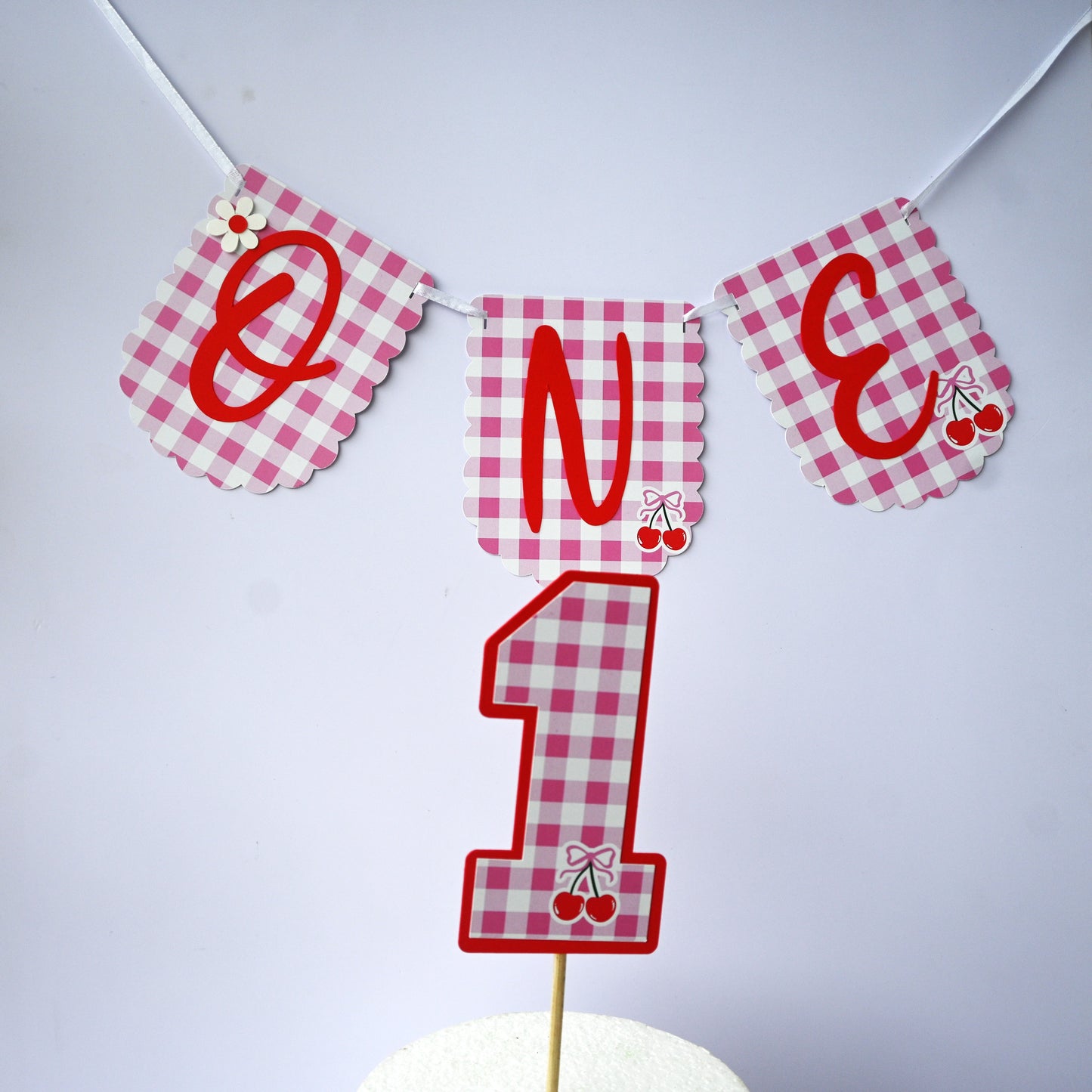 Cherry High Chair Banner & Cake Topper Set - Handcrafted Party Decoration