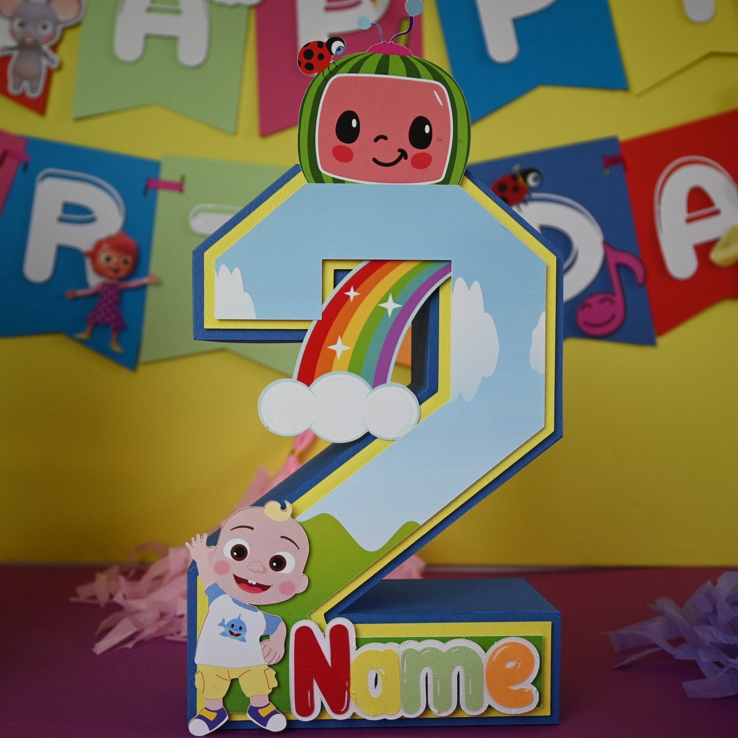 Cocomelon Party Pack - 3DLetter  Cake Topper,  & Banner