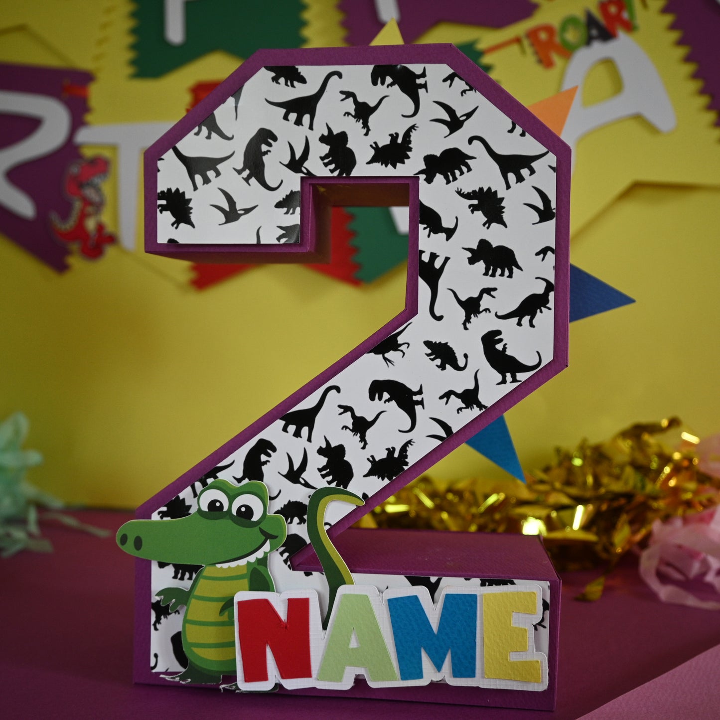 Dinosaur  Party Pack - 3DLetter  Cake Topper,  & Banner