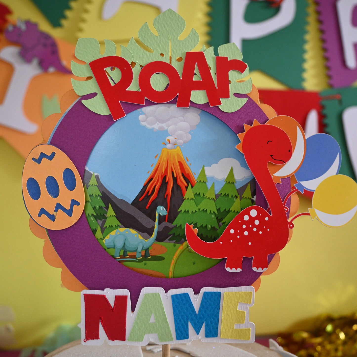 Dinosaur  Party Pack - 3DLetter  Cake Topper,  & Banner