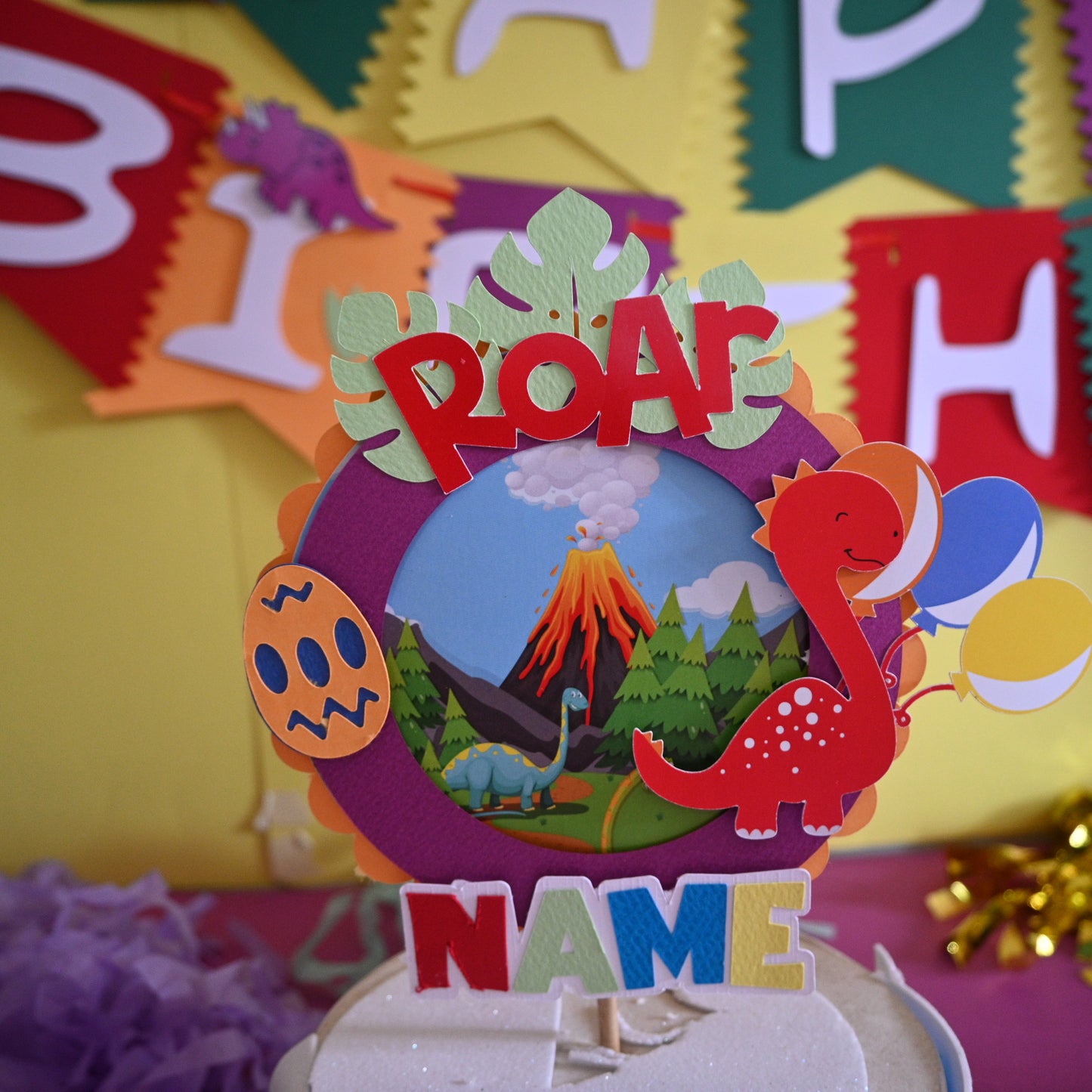 Dinosaur  Party Pack - 3DLetter  Cake Topper,  & Banner