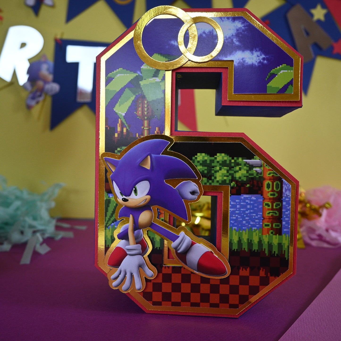 Sonic Party Pack - 3D Letter, Cake Topper & Banner