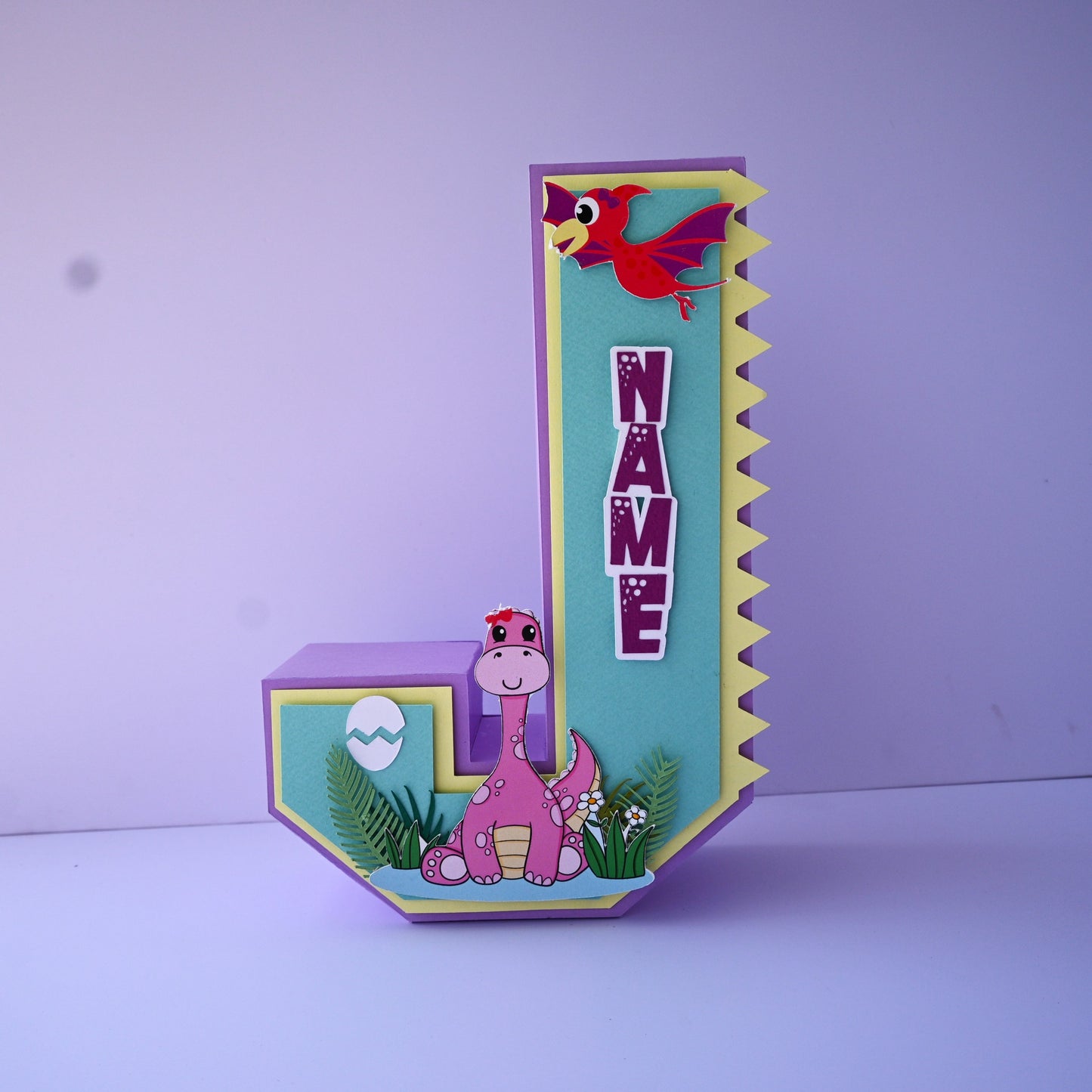 Dino Girl 3D Letter Birthday Decoration - Customizable with Name or Age