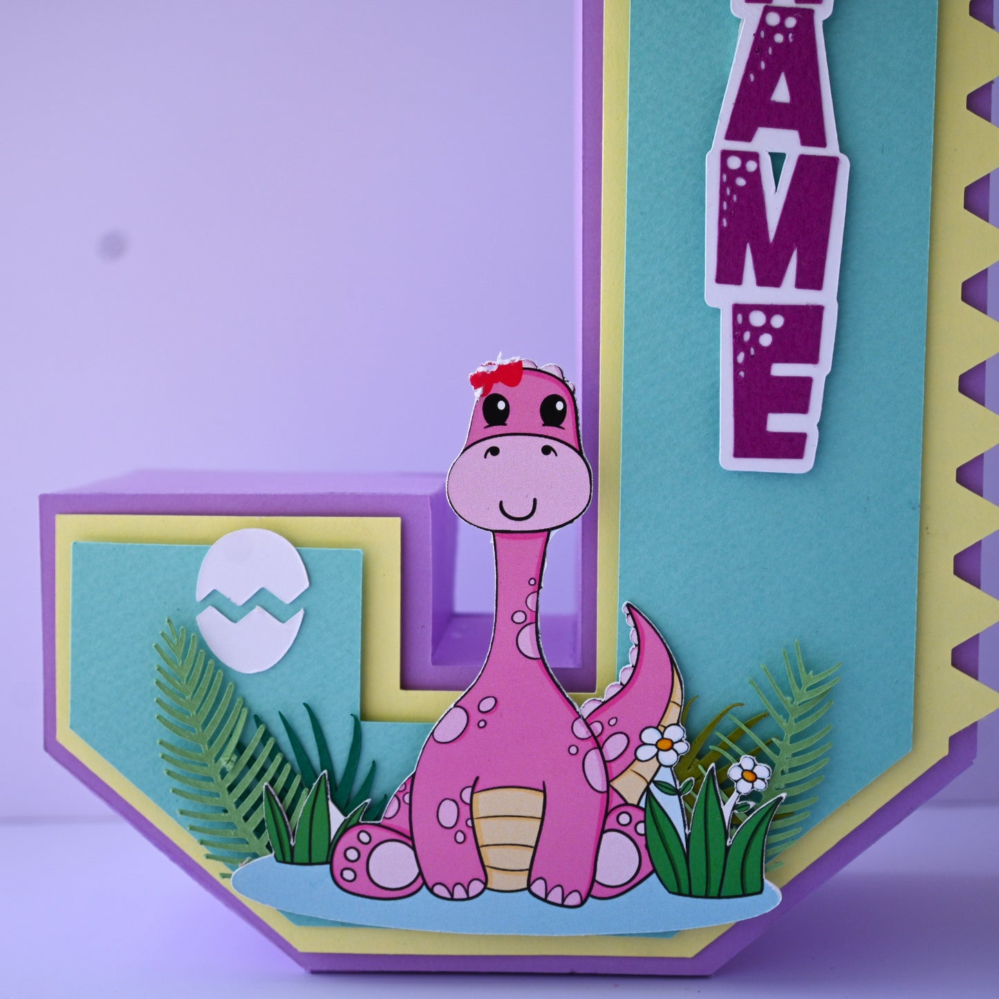 Dino Girl 3D Letter Birthday Decoration - Customizable with Name or Age