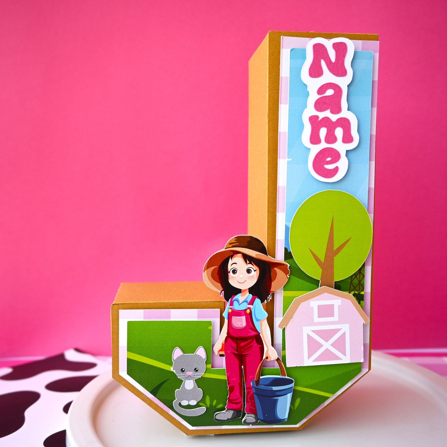 Farm Theme Girl 3D Letter Birthday Decoration - Customizable with Name or Age