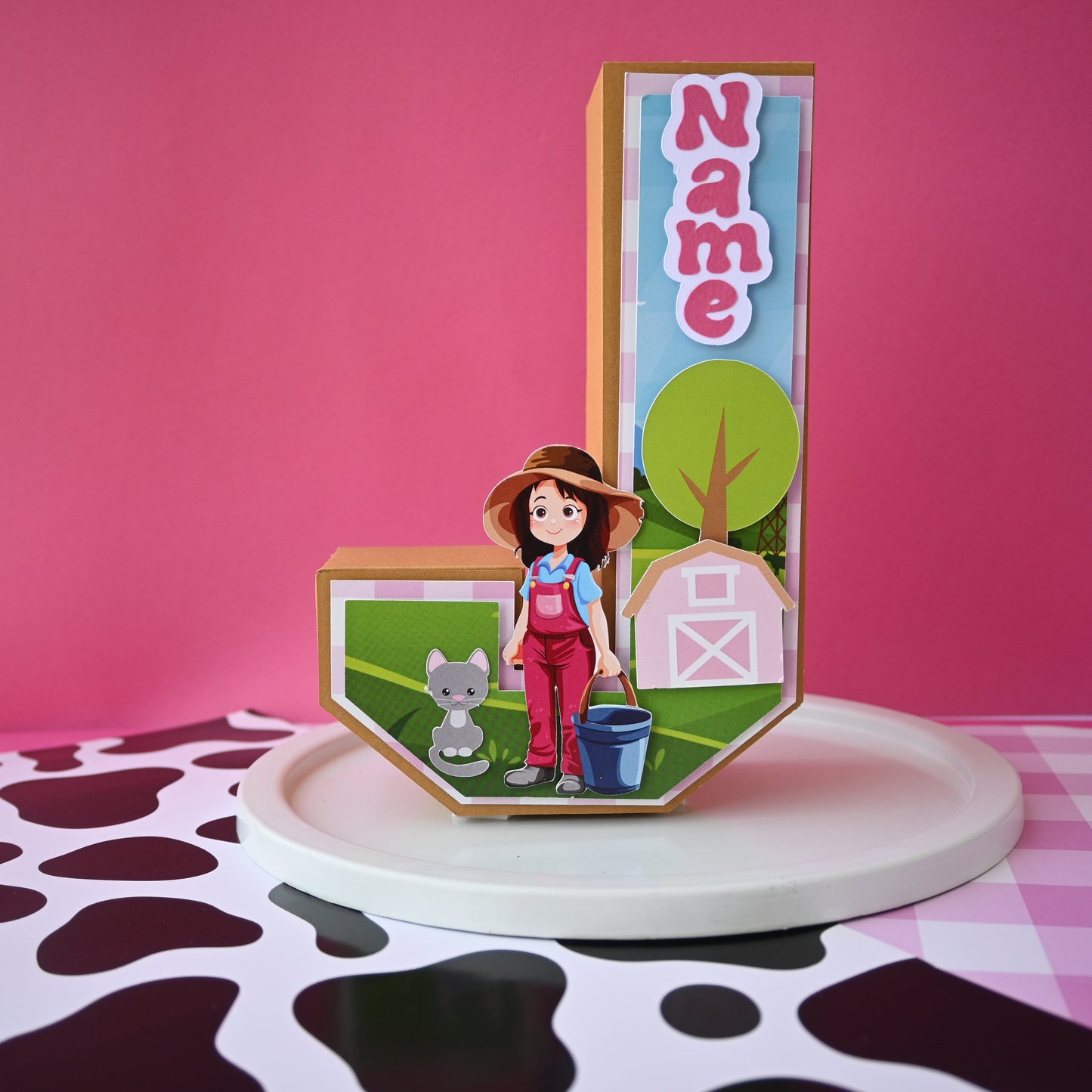 Farm Theme Girl 3D Letter Birthday Decoration - Customizable with Name or Age