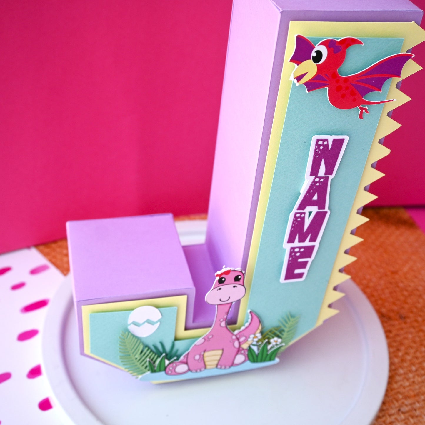 Dino Girl 3D Letter Birthday Decoration - Customizable with Name or Age