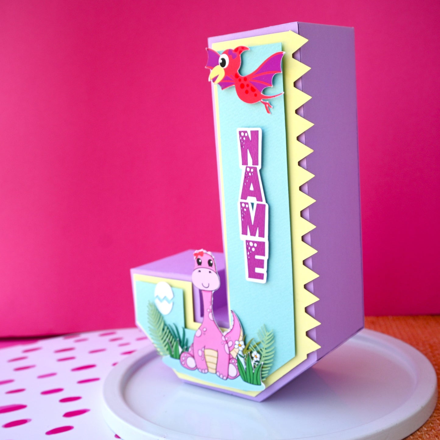 Dino Girl 3D Letter Birthday Decoration - Customizable with Name or Age