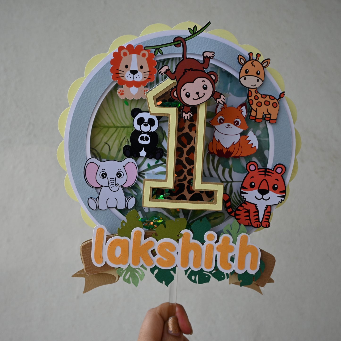Handcrafted Jungle 3D Letter Cake Topper - Customizable with Name and Age
