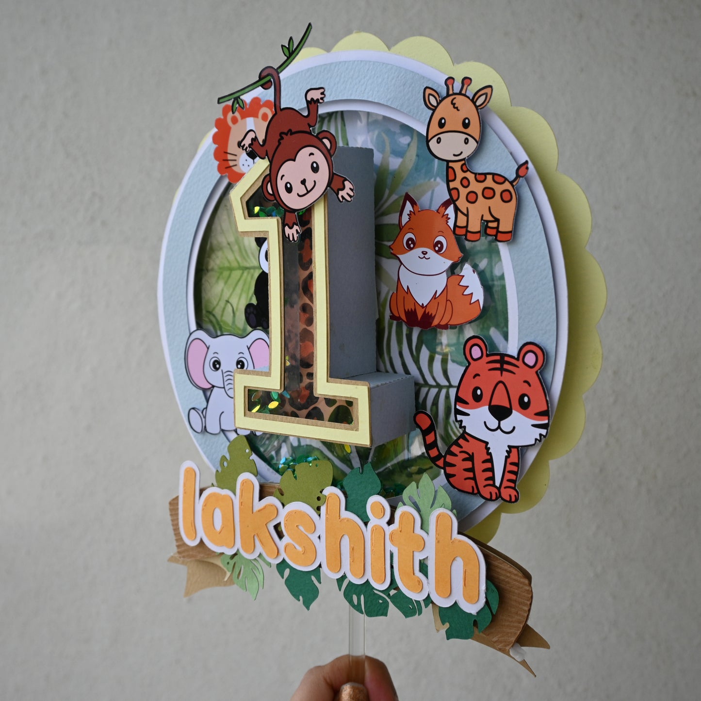 Handcrafted Jungle 3D Letter Cake Topper - Customizable with Name and Age