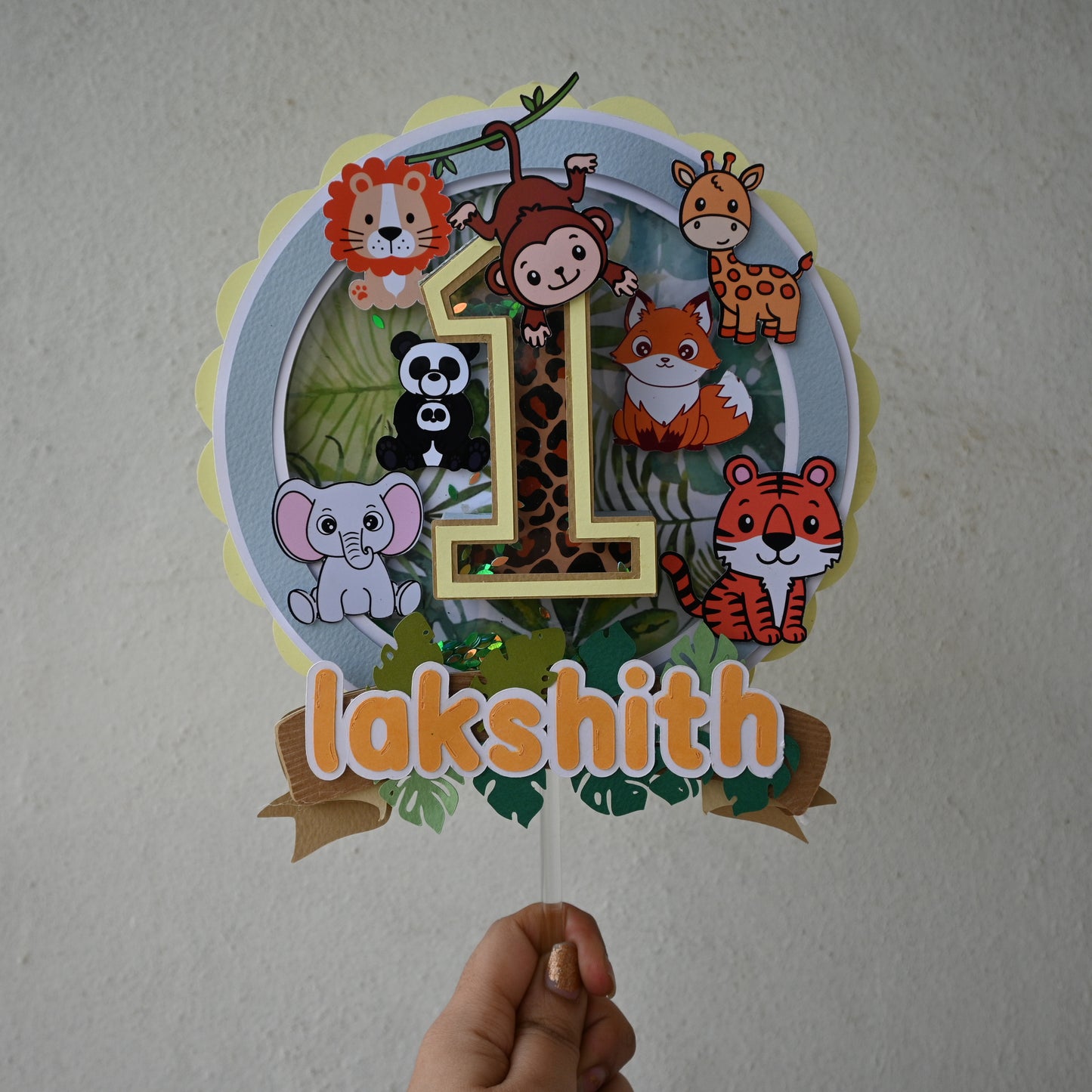 Handcrafted Jungle 3D Letter Cake Topper - Customizable with Name and Age