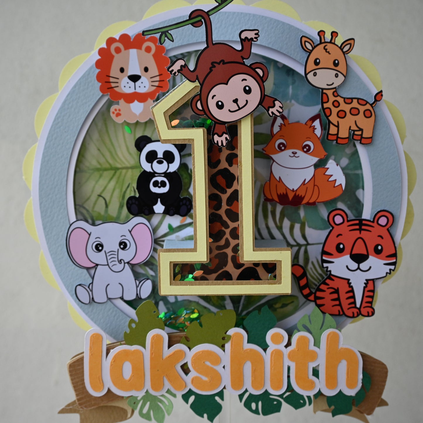 Handcrafted Jungle 3D Letter Cake Topper - Customizable with Name and Age
