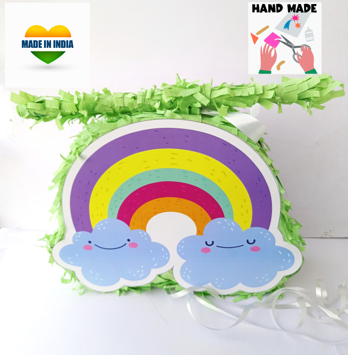 Rainbow Pull-String Piñata - Semi-Handcrafted Party Decoration