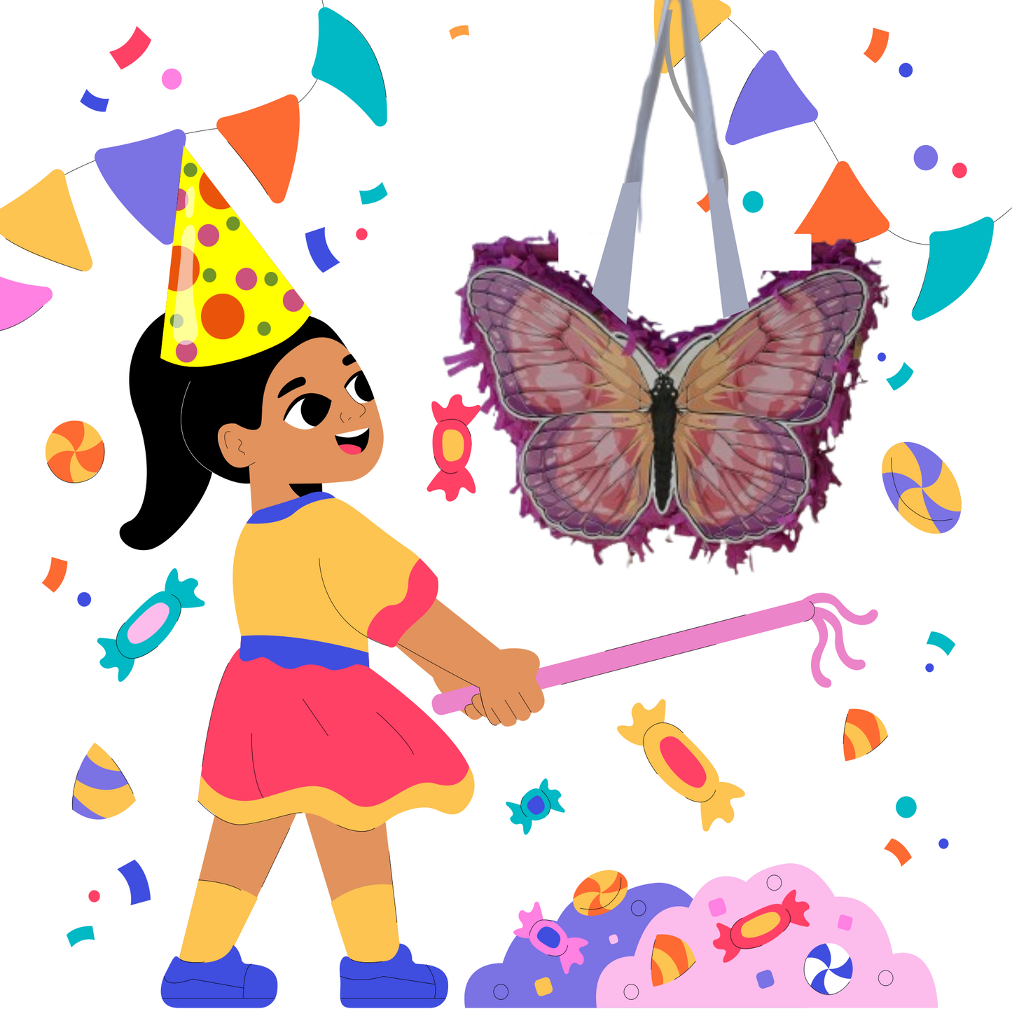 Butterfly Pull-String Piñata - Semi-Handcrafted Party Decoration