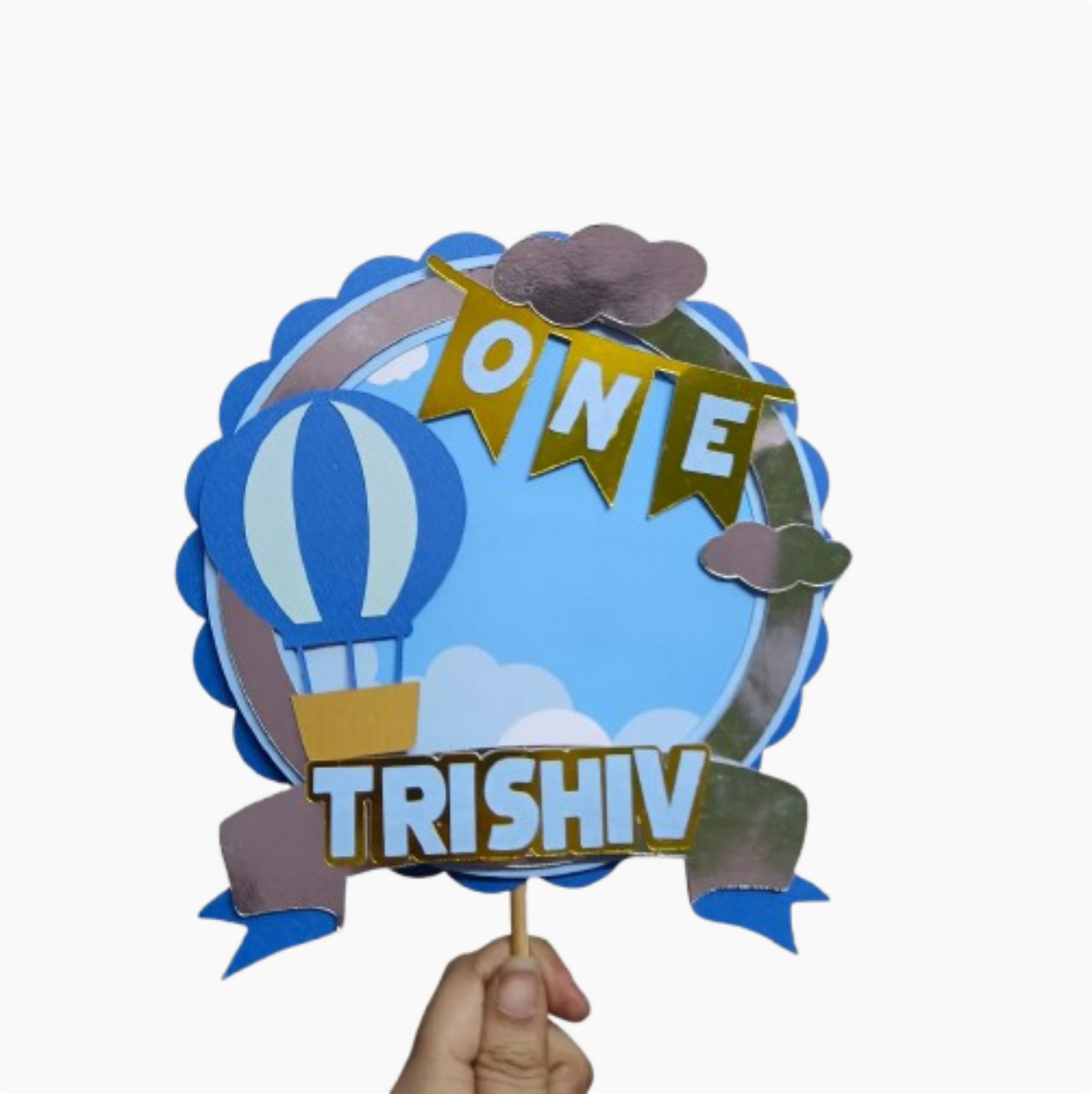 Handcrafted Hot Air Balloon Cake Topper  Custom with Name and Age- Birthday Decoration