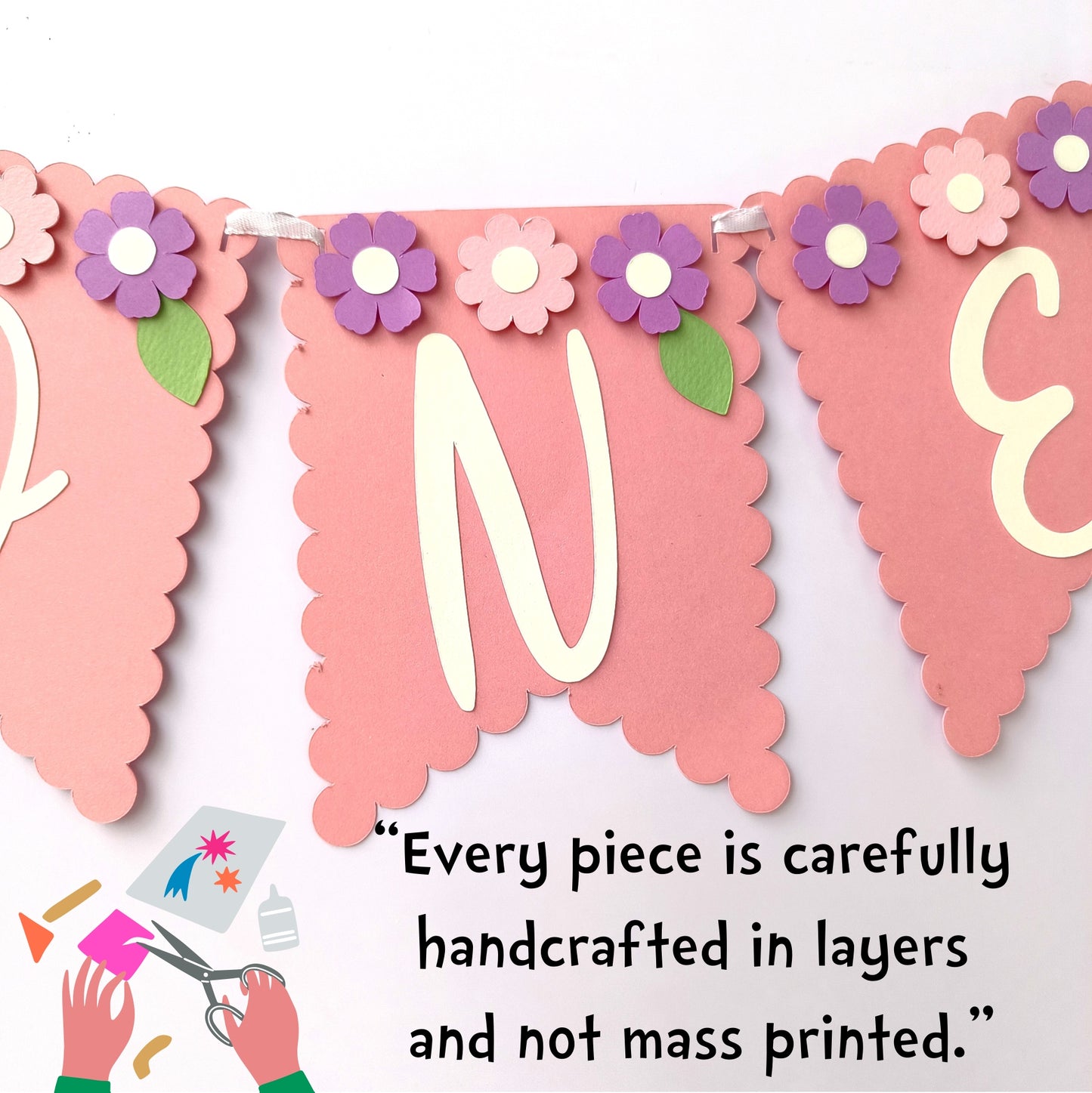 Flower High Chair Banner & Cake Topper Set - Handcrafted Party Decoration