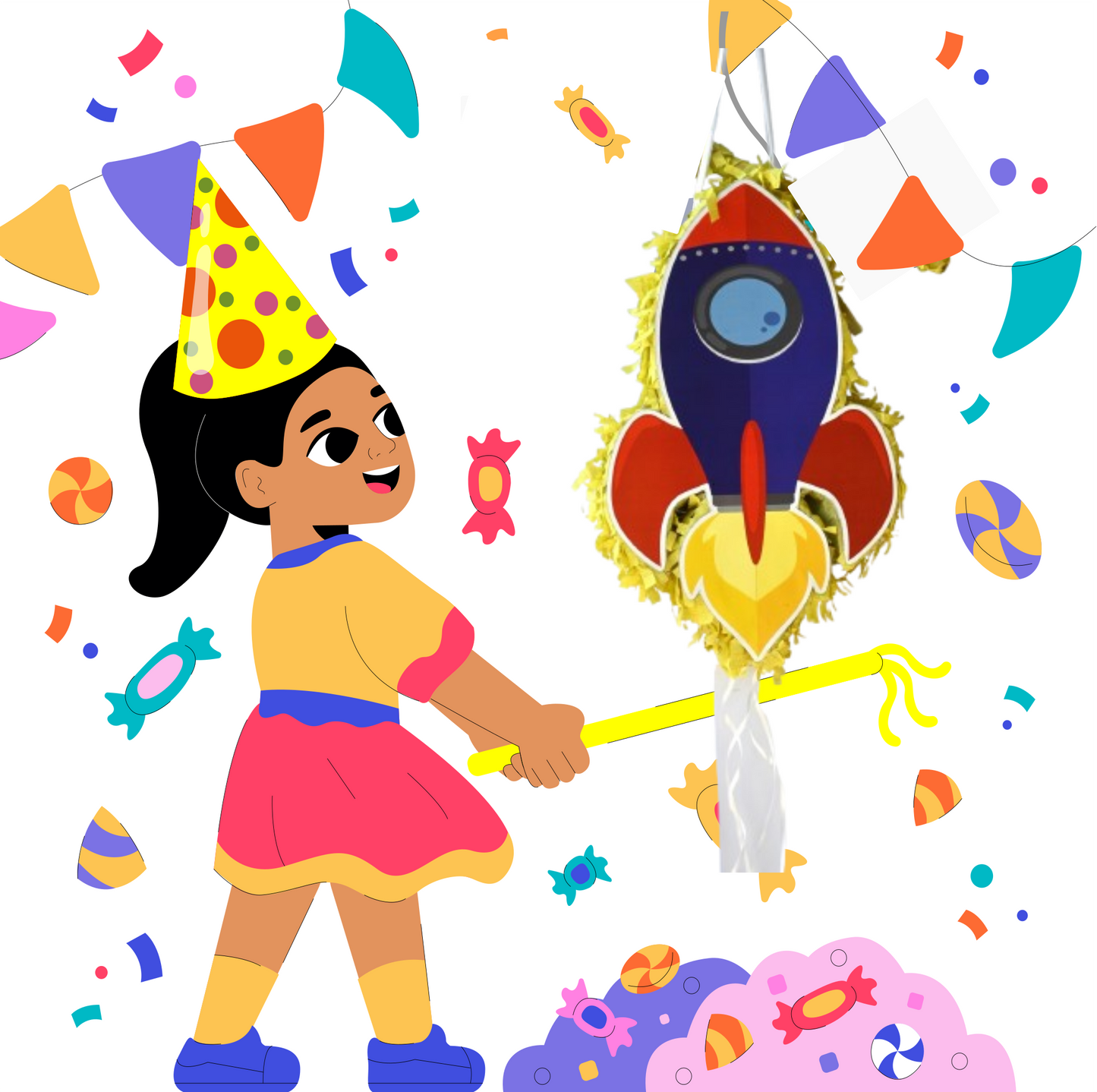 Rocket Pull-String Piñata - Semi-Handcrafted Party Decoration