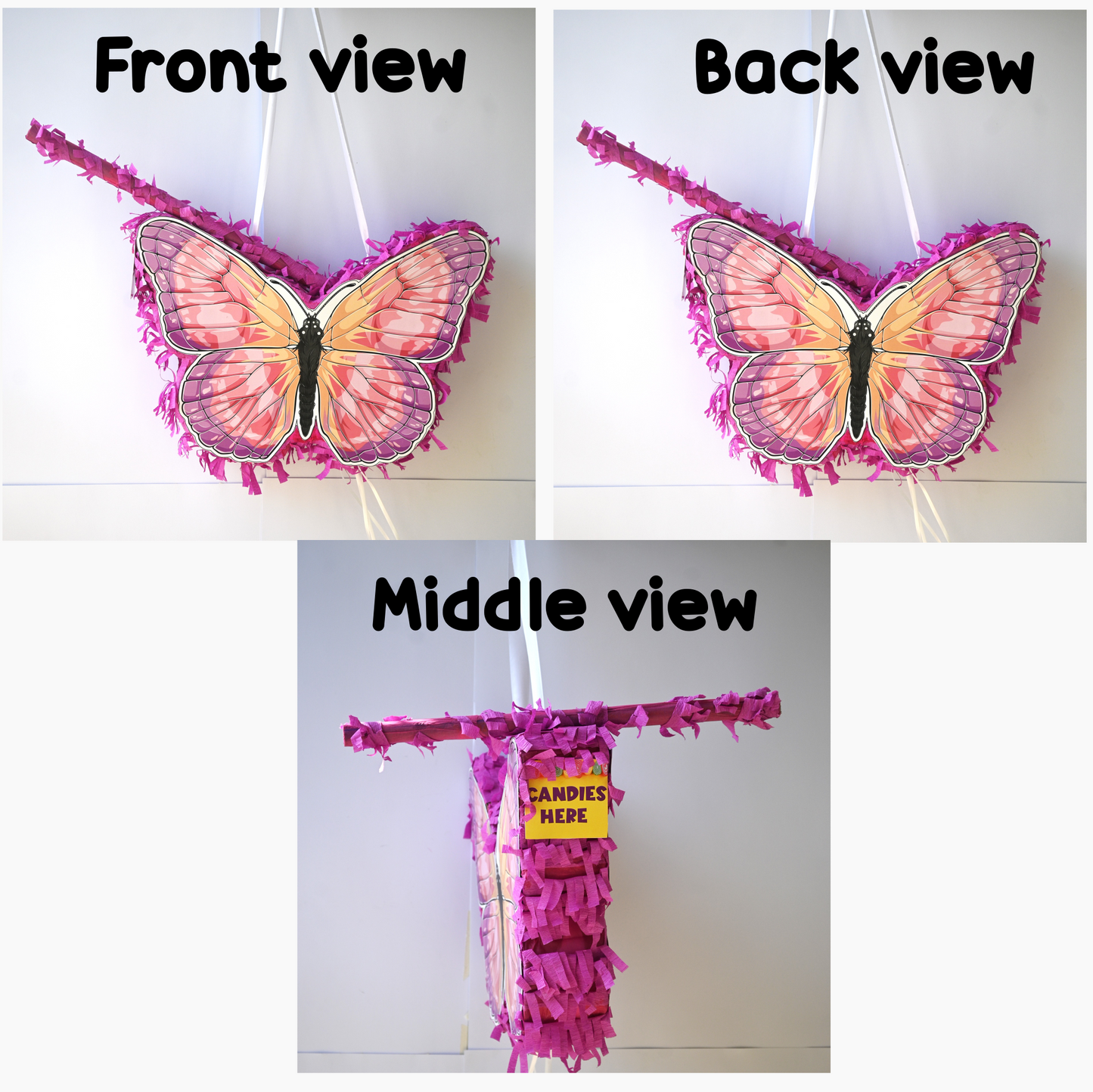 Butterfly Pull-String Piñata - Semi-Handcrafted Party Decoration