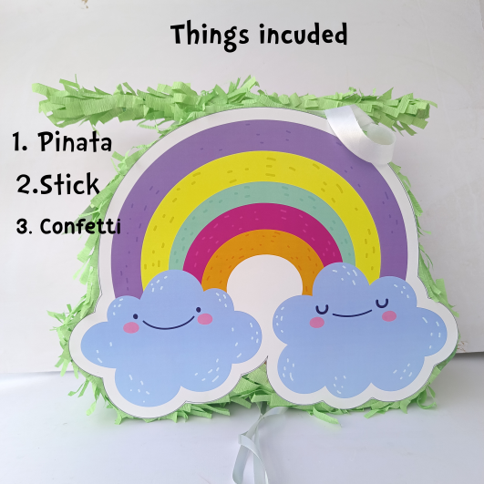 Rainbow Pull-String Piñata - Semi-Handcrafted Party Decoration