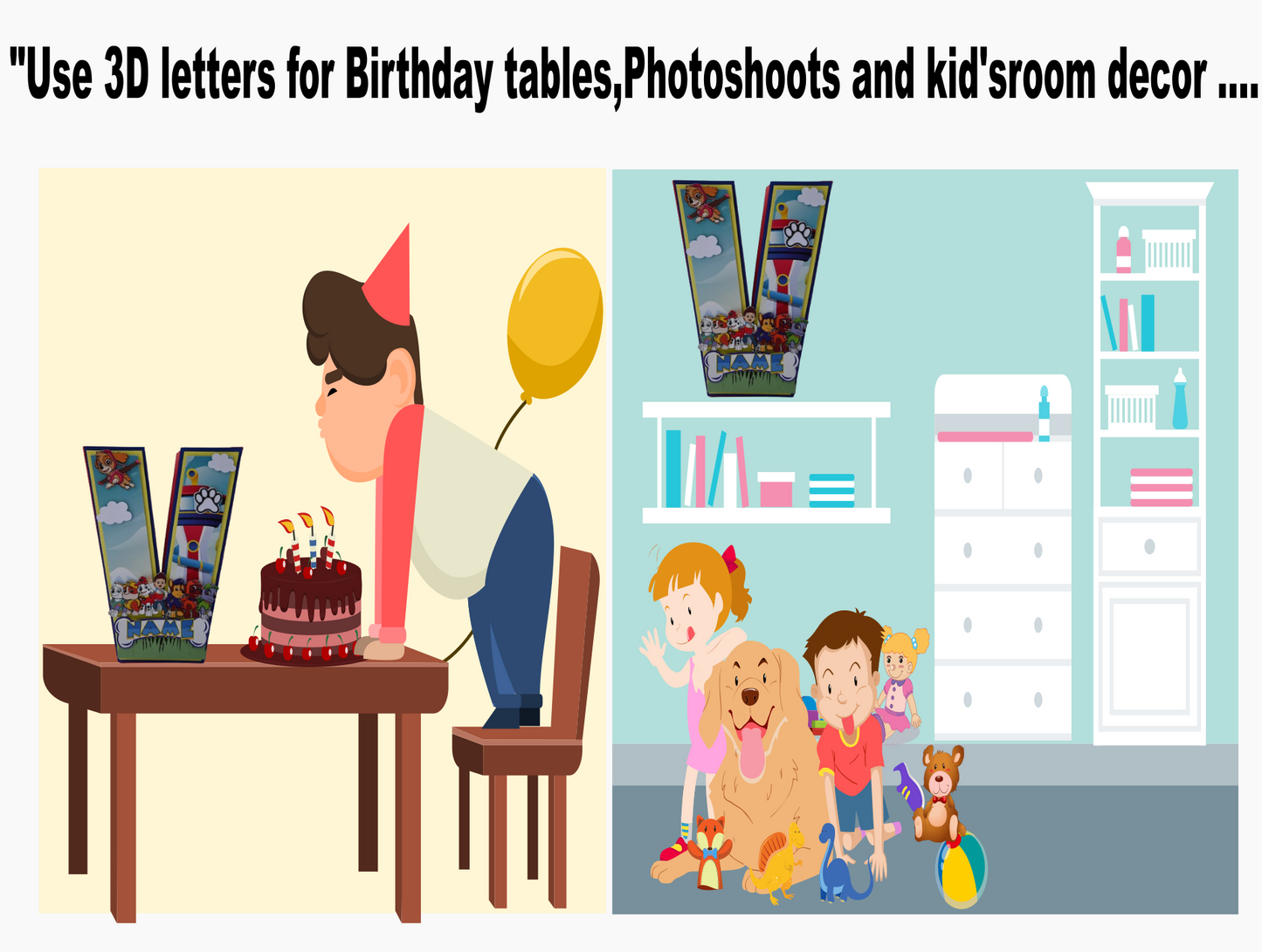 Paw Patrol 3D Letter Birthday Decoration - Customizable with Name or Age